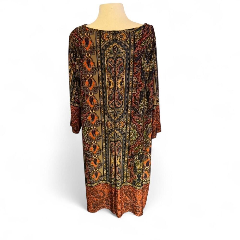 Emma & Michele Women's Paisley Gold Cutout Midi Shift Dress Size 2x - Picture 2 of 8